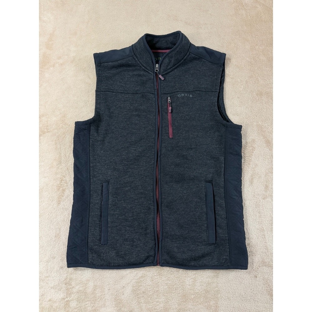 Orvis Denali Fly Fishing fleece Vest Men's Size Large Dark Gray Full Zip EUC